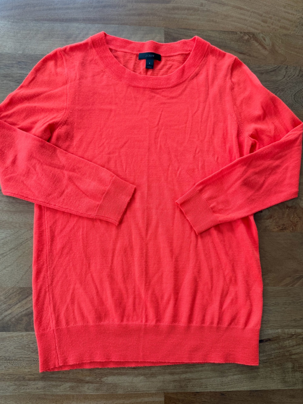 J. Crew Vibrant Red-Orange 100% Merino Wool Crewneck Sweater Size Small